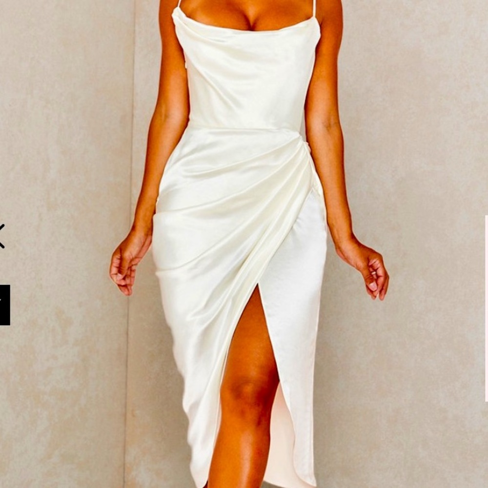 HOUSE OF CB ivory satin corset dress